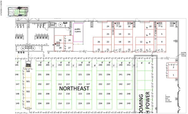 Northeast mining layout floor plan with numbered pens