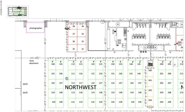 Event floor plan with booth numbers and layout