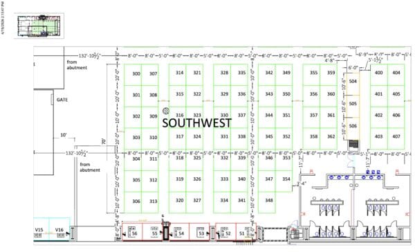 Southwest section floor plan with numbered spaces